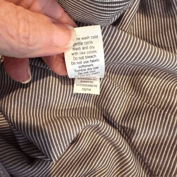 Athleta Micro Striped Westwood Dress Taupe White Ruched Sleeveless Oversized XS - Picture 8 of 11